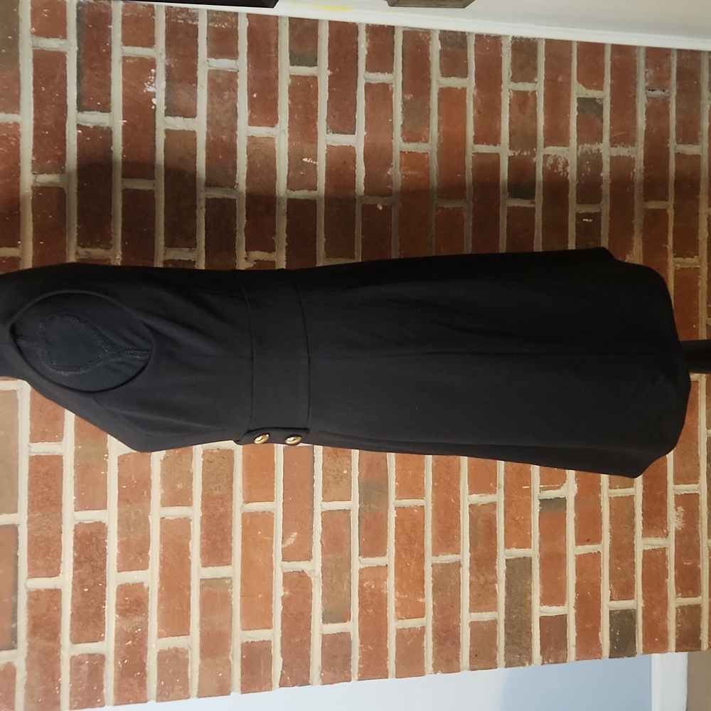 Calvin Klein Black Sleeveless Dress with Gold Button Accents, Size 6 - Picture 3 of 8